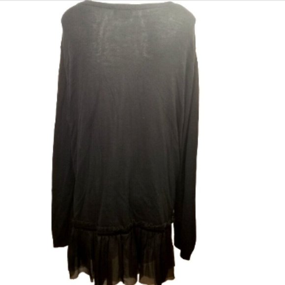 Blouse Thin Sweater Plus 2X Black Long Sleeve Button Front Ruffle Dress Casual - Picture 5 of 9